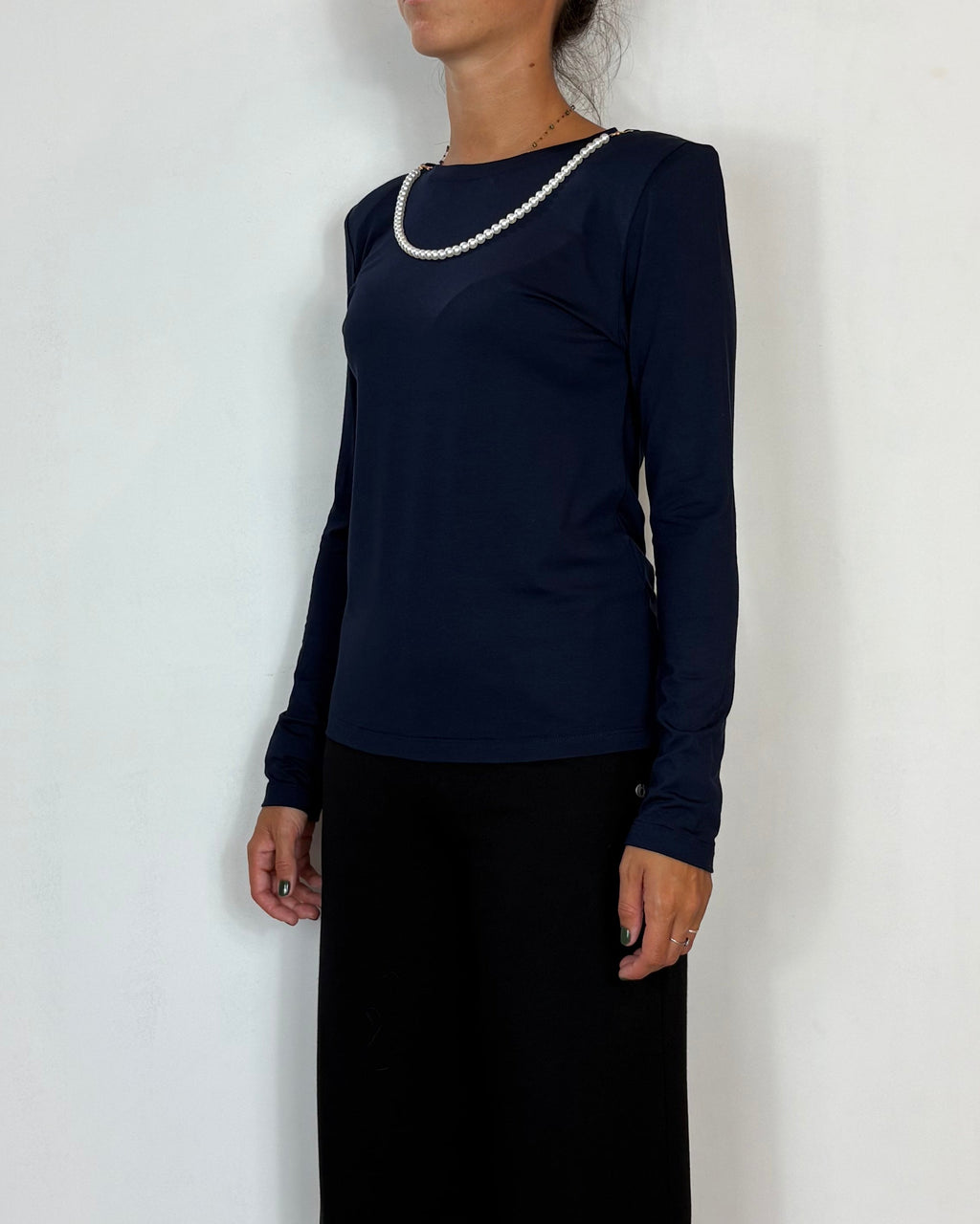T-Shirt Viscosa Spalline e Perle Blu Olivia Grey