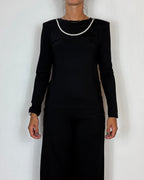 T-Shirt Viscosa Spalline e Perle Nero Olivia Grey