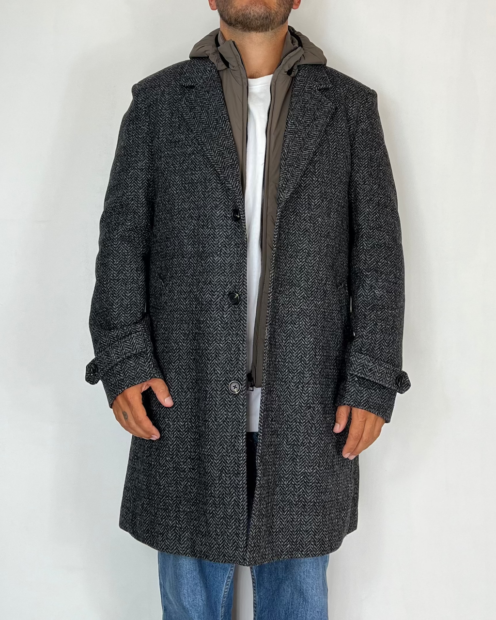 Cappotto Spigato Cappuccio Telamira