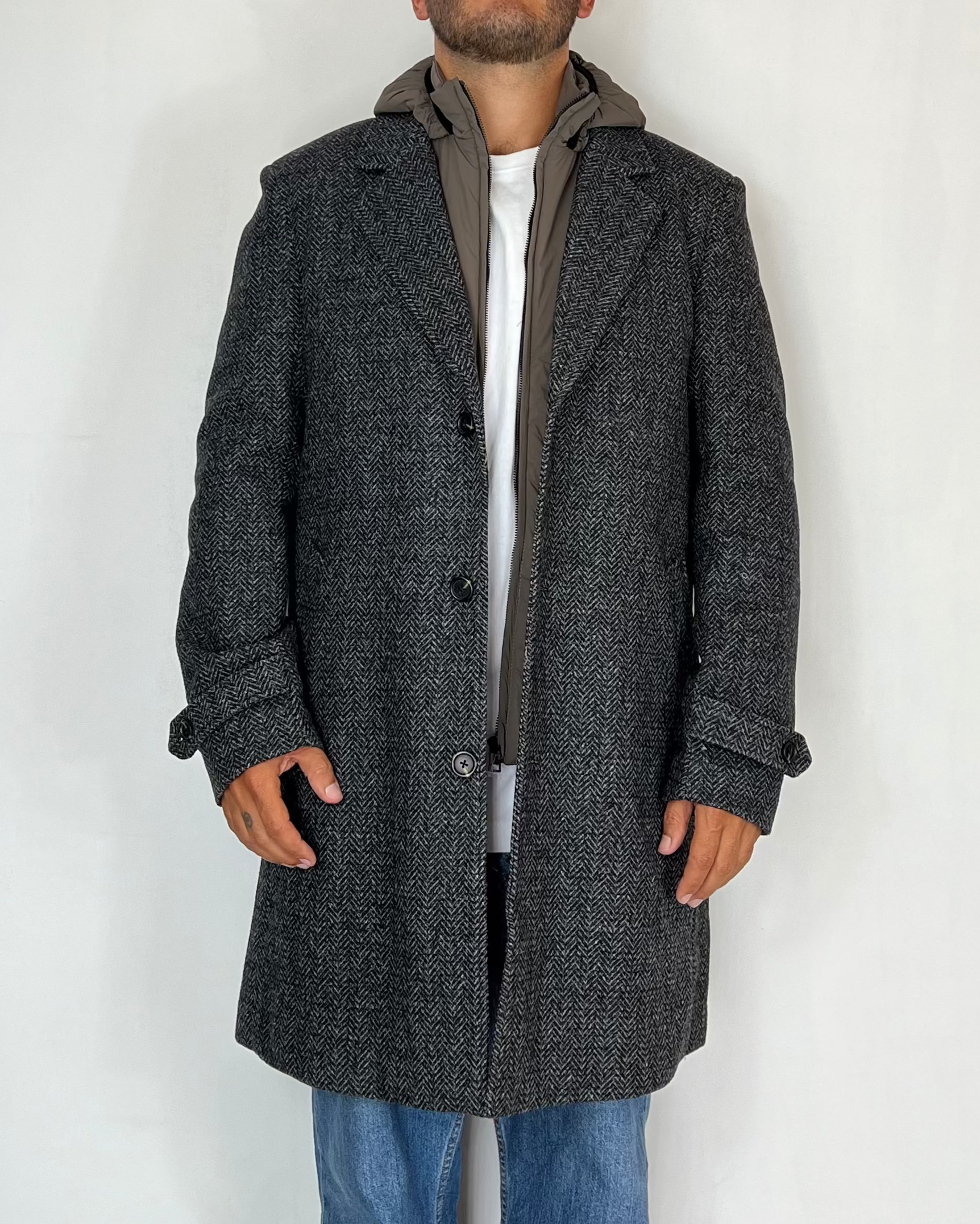 Cappotto Spigato Cappuccio Telamira