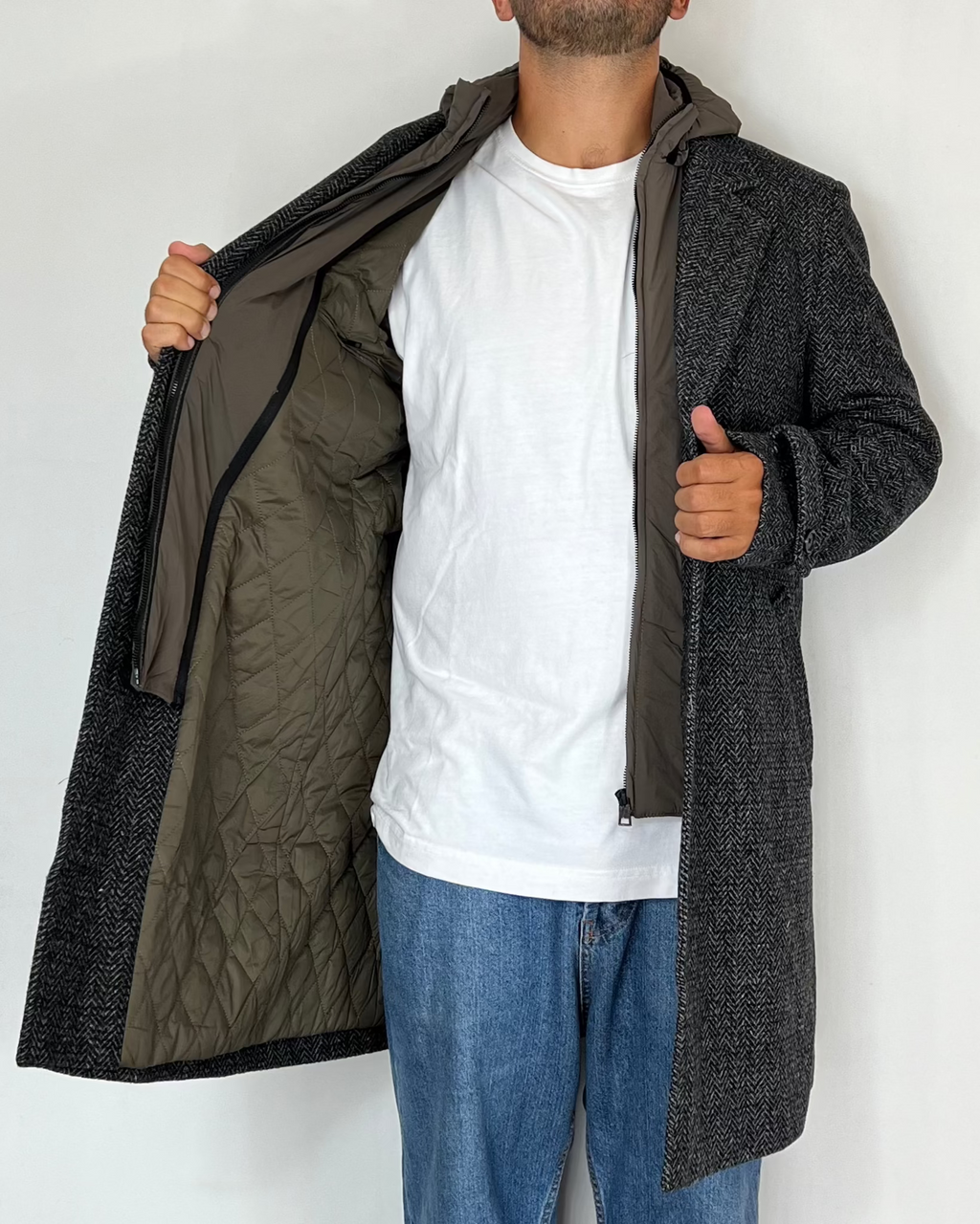 Cappotto Spigato Cappuccio Telamira