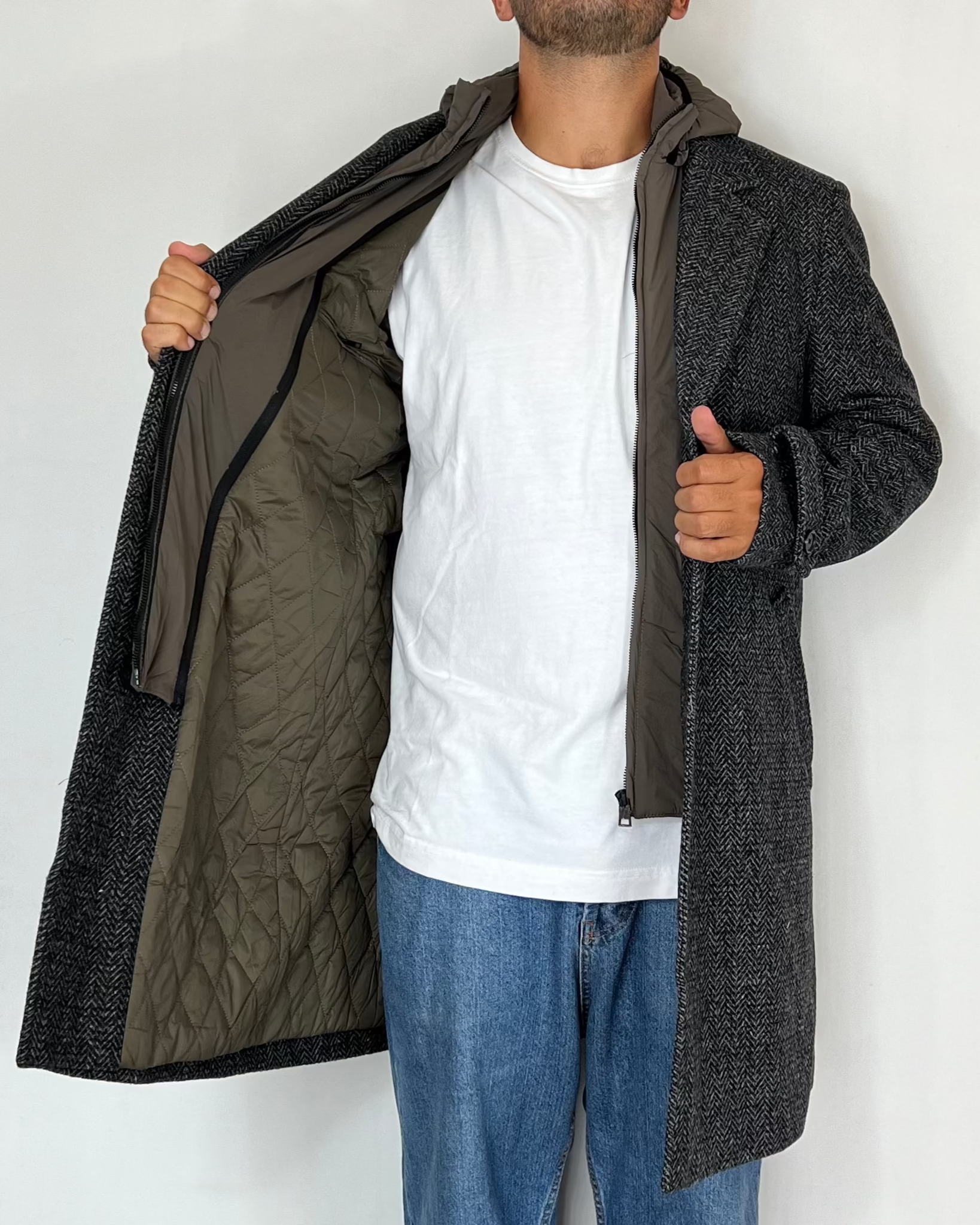 Cappotto Spigato Cappuccio Telamira