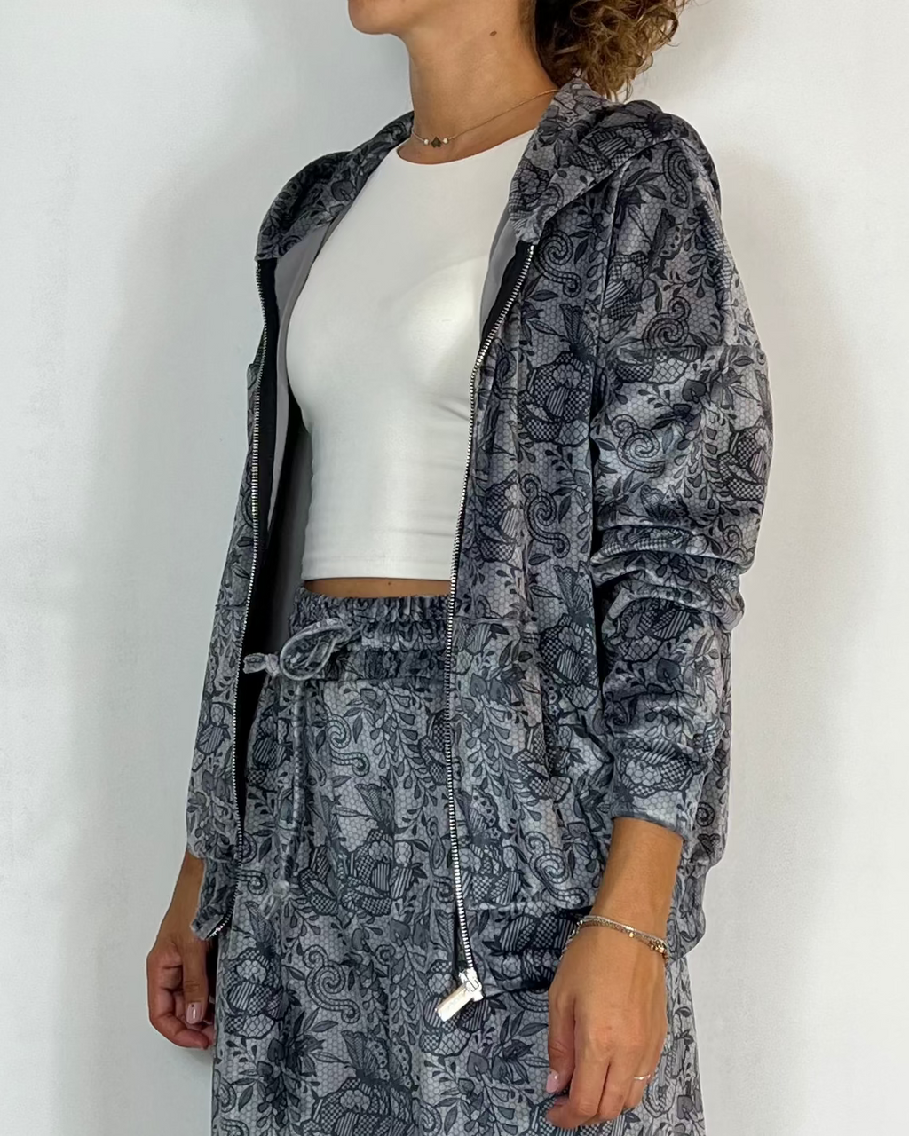 Felpa Zip Ciniglia Olivia Grey