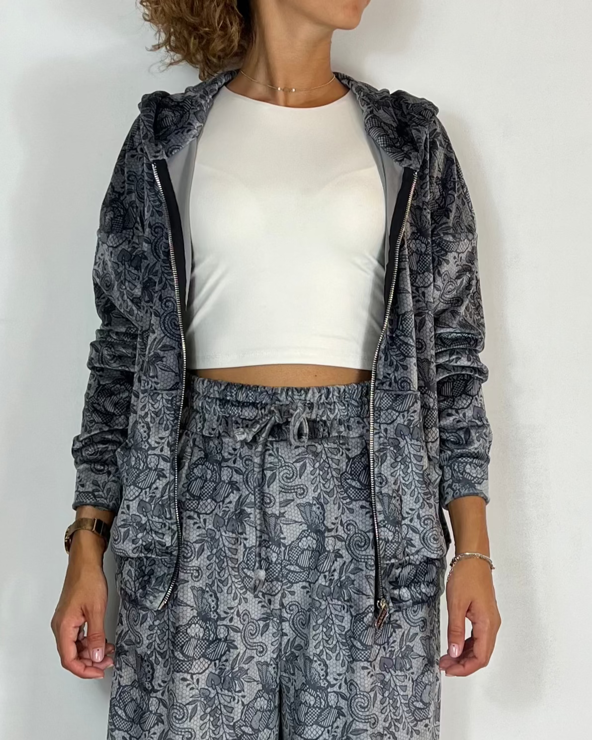 Felpa Zip Ciniglia Olivia Grey