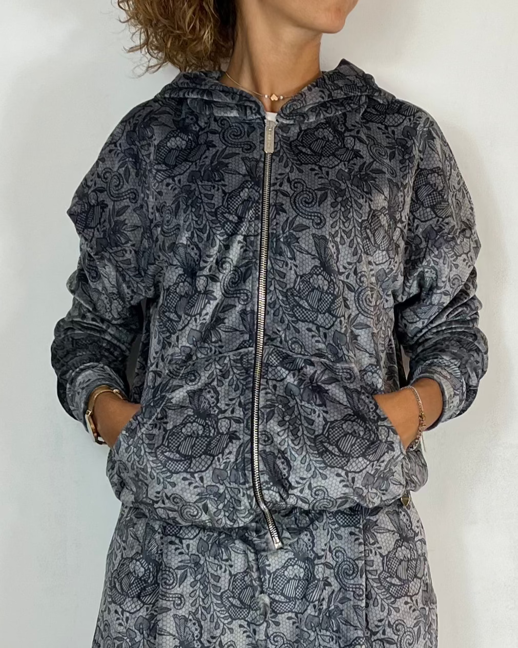 Felpa Zip Ciniglia Olivia Grey