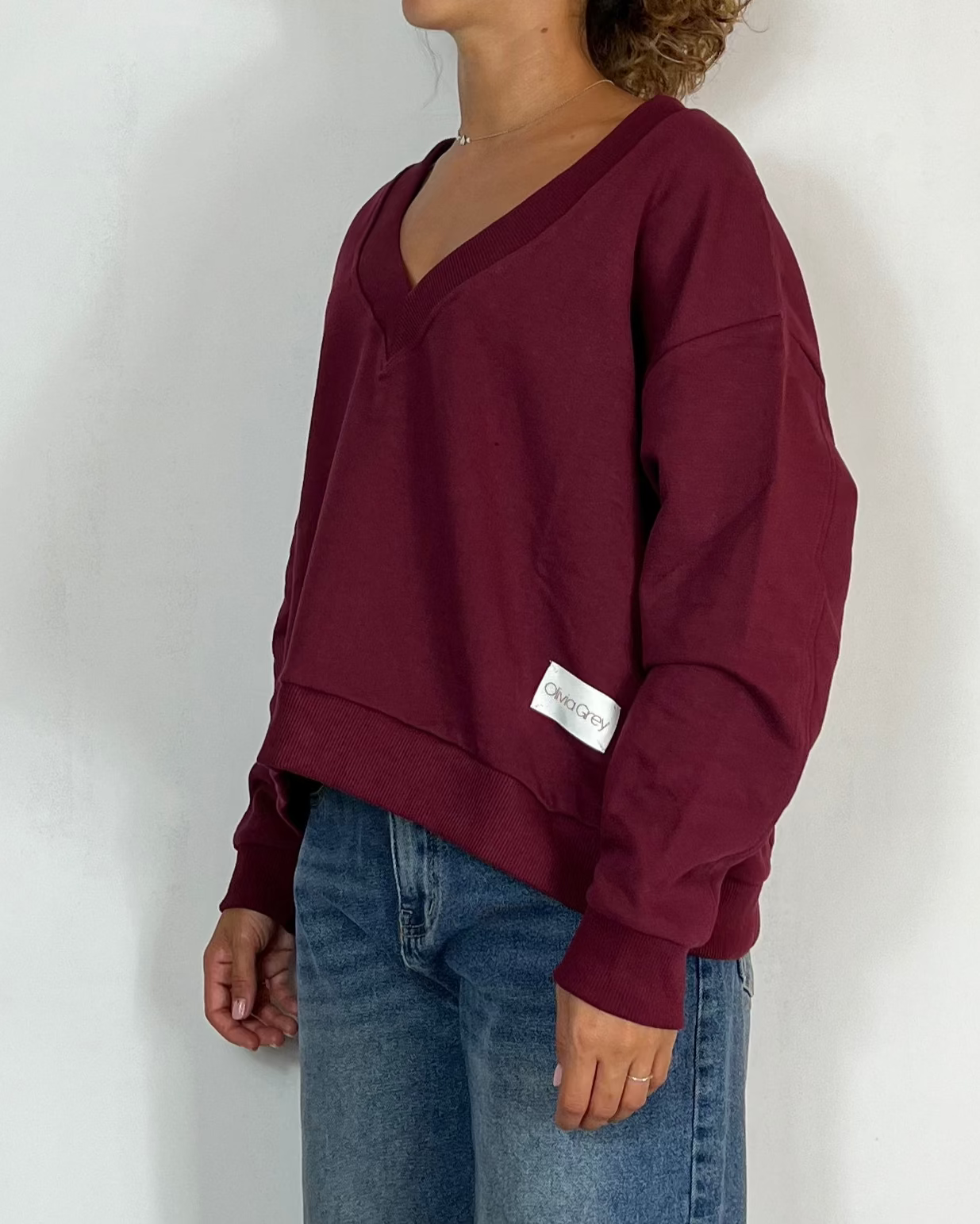 Felpa Scollo V Bordeaux Olivia Grey