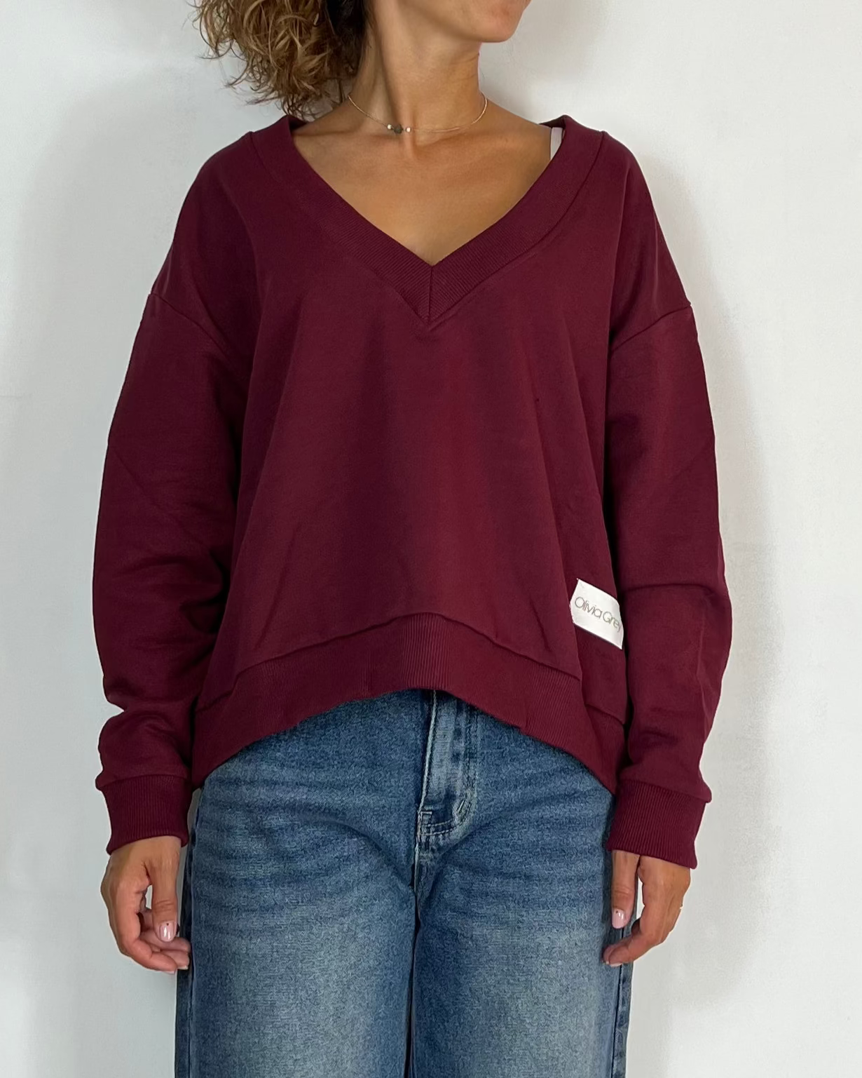 Felpa Scollo V Bordeaux Olivia Grey