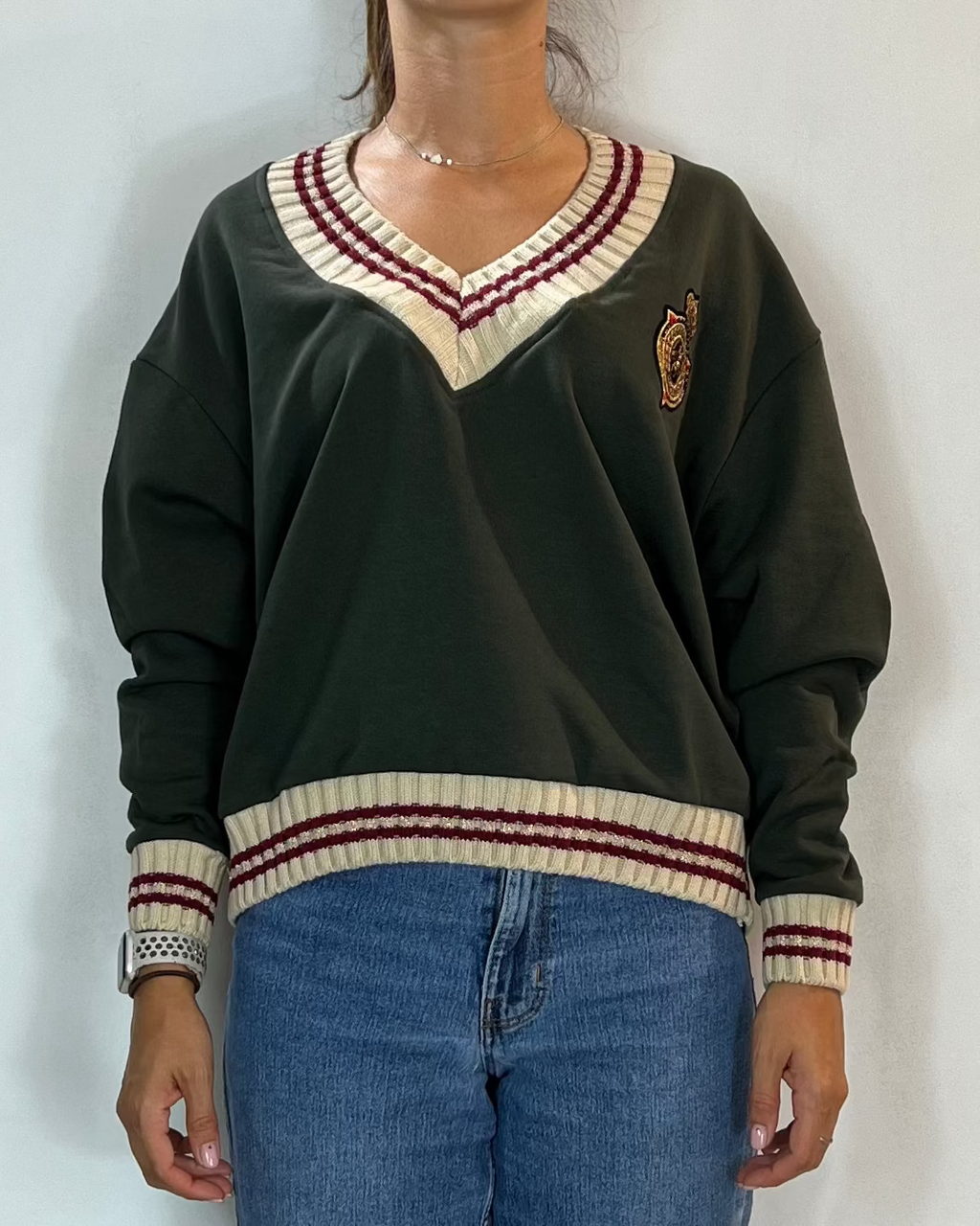 Felpa Scollo V Militare Olivia Grey