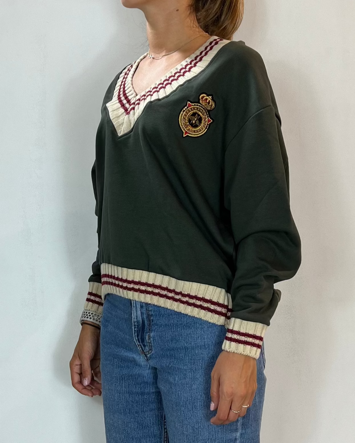 Felpa Scollo V Militare Olivia Grey