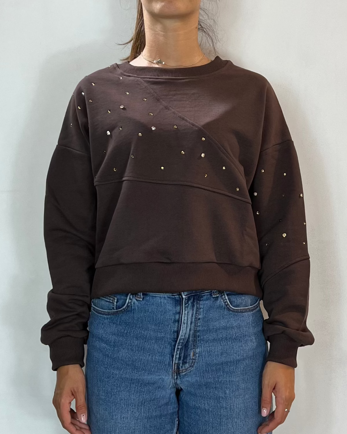 Felpa Cropped Marrone Olivia Grey