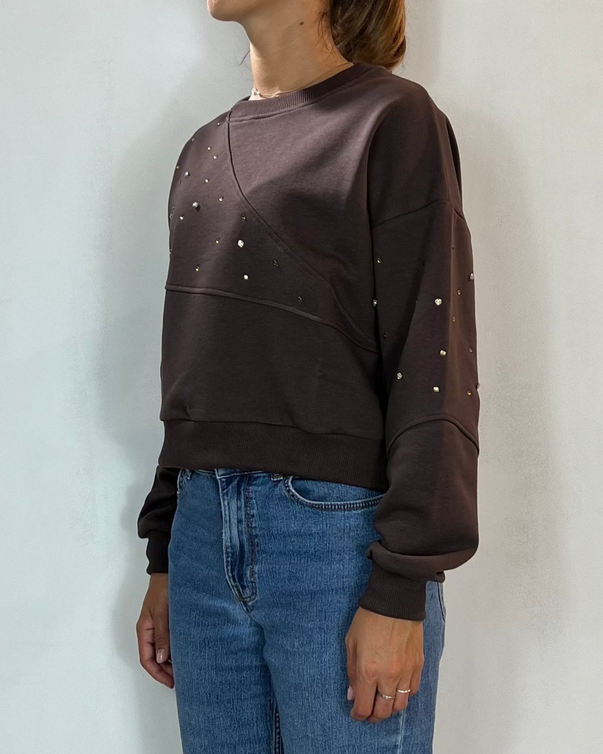 Felpa Cropped Marrone Olivia Grey