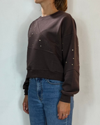 Felpa Cropped Marrone Olivia Grey