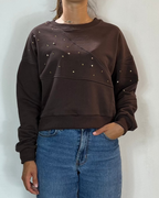 Felpa Cropped Marrone Olivia Grey