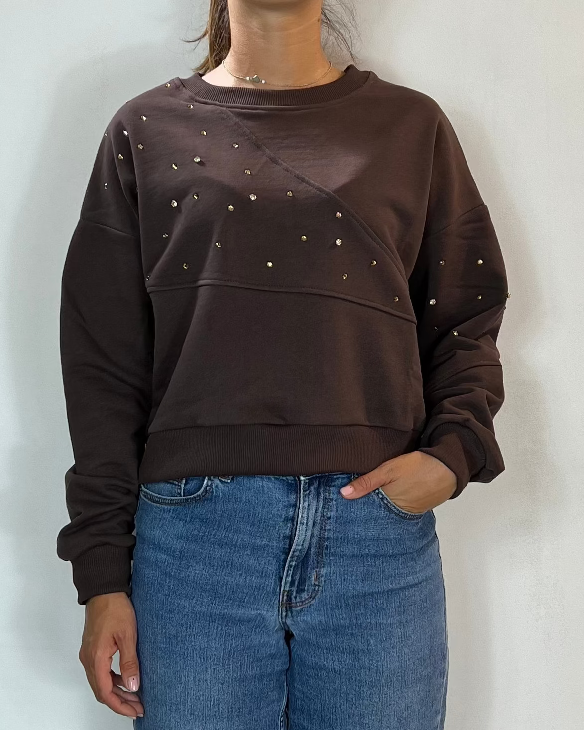 Felpa Cropped Marrone Olivia Grey