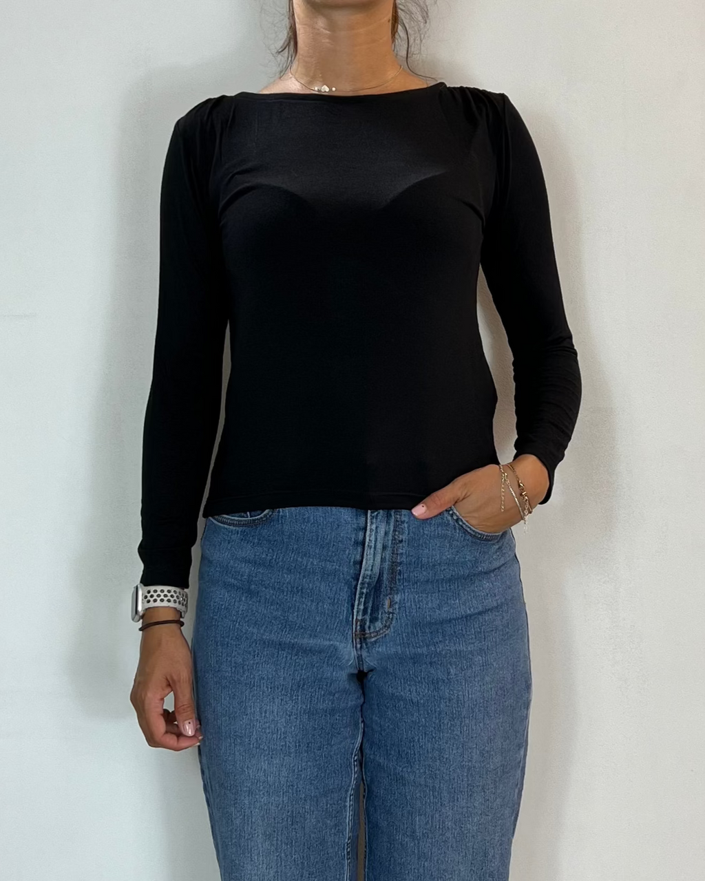 Maglia Scollo Barca Nero Olivia Grey