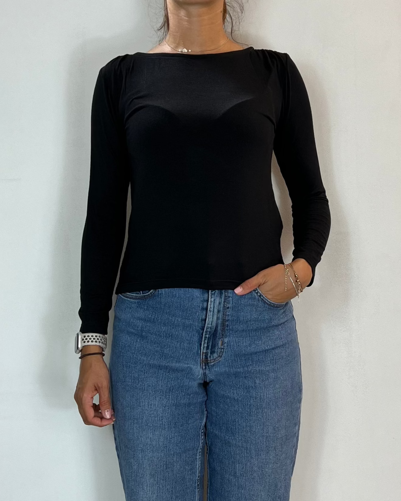 Maglia Scollo Barca Nero Olivia Grey