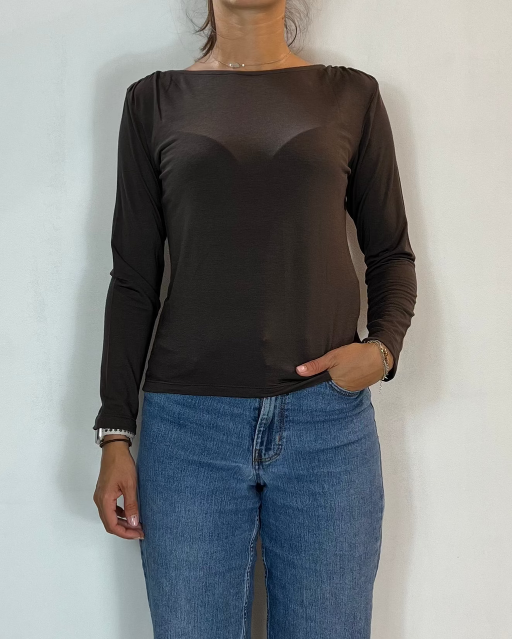 Maglia Scollo Barca Marrone Olivia Grey