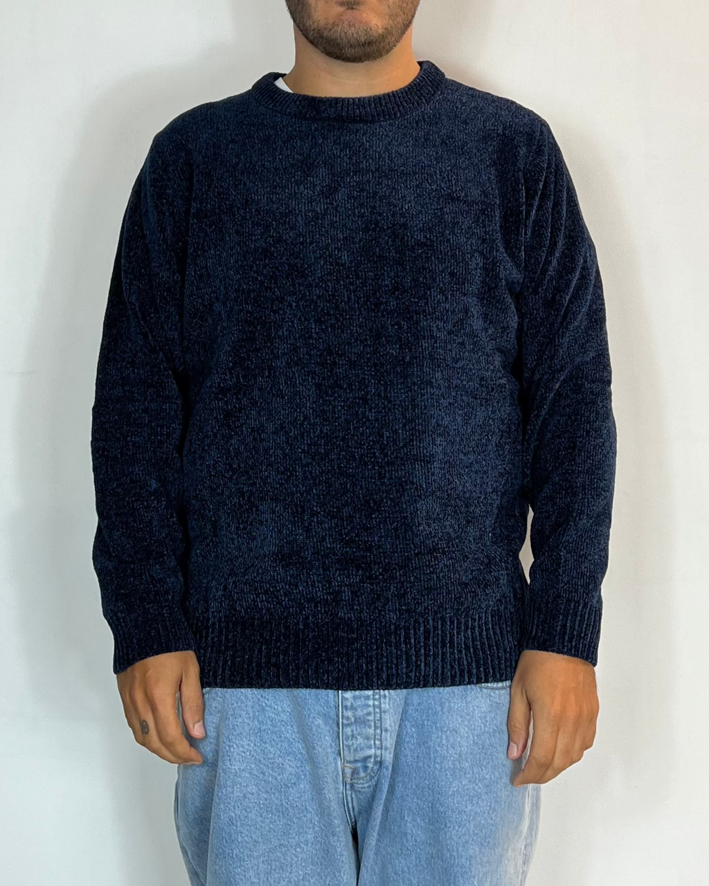 Maglione Girocollo Ciniglia Blu Telamira