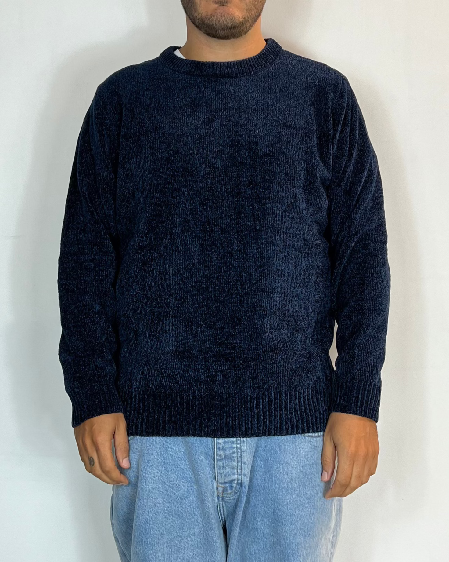 Maglione Girocollo Ciniglia Blu Telamira