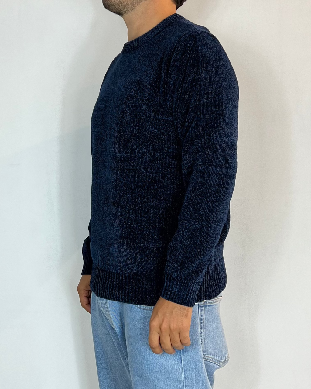 Maglione Girocollo Ciniglia Blu Telamira