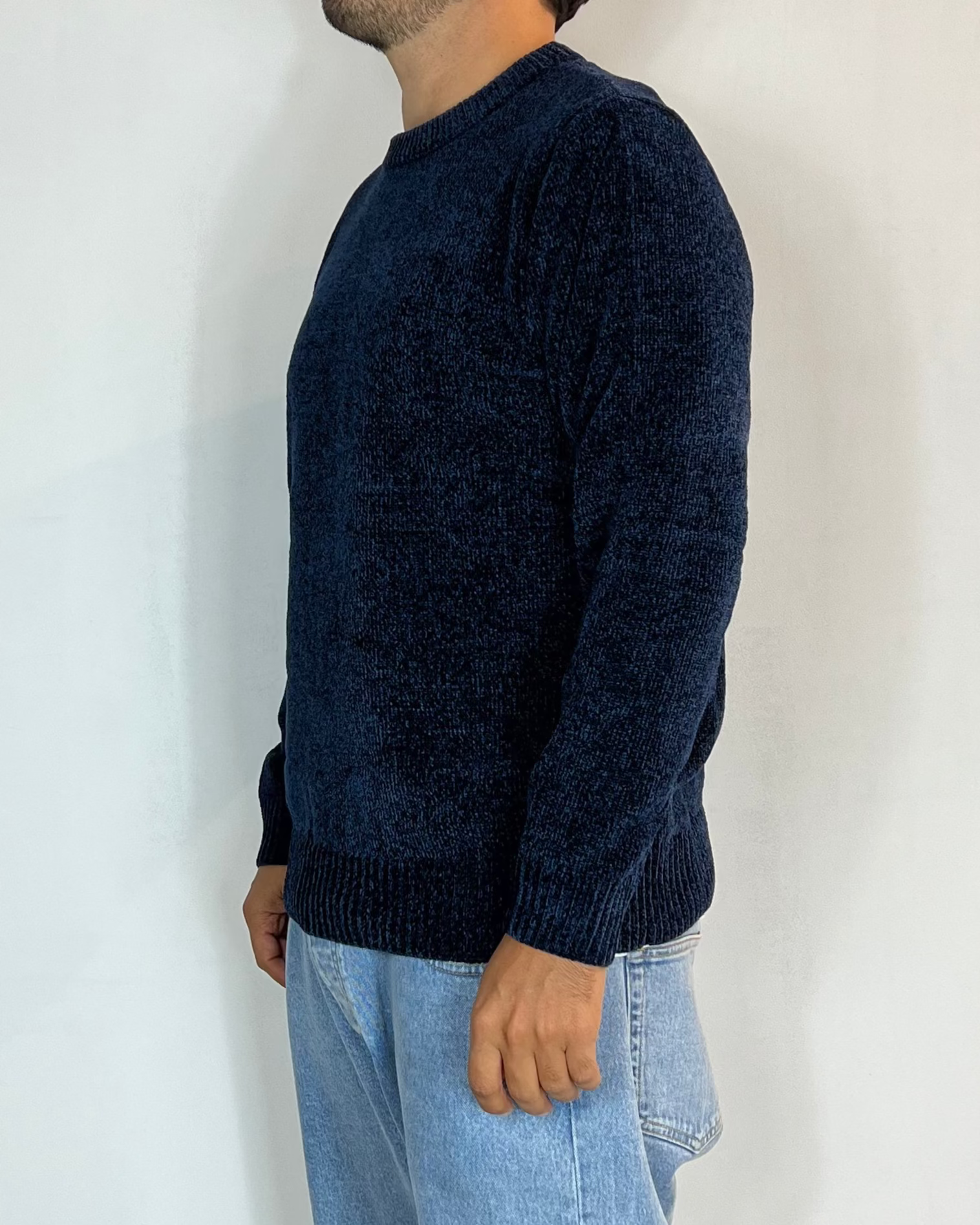 Maglione Girocollo Ciniglia Blu Telamira