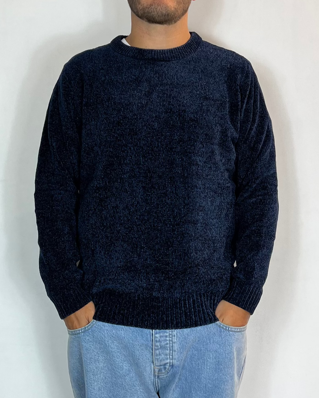 Maglione Girocollo Ciniglia Blu Telamira