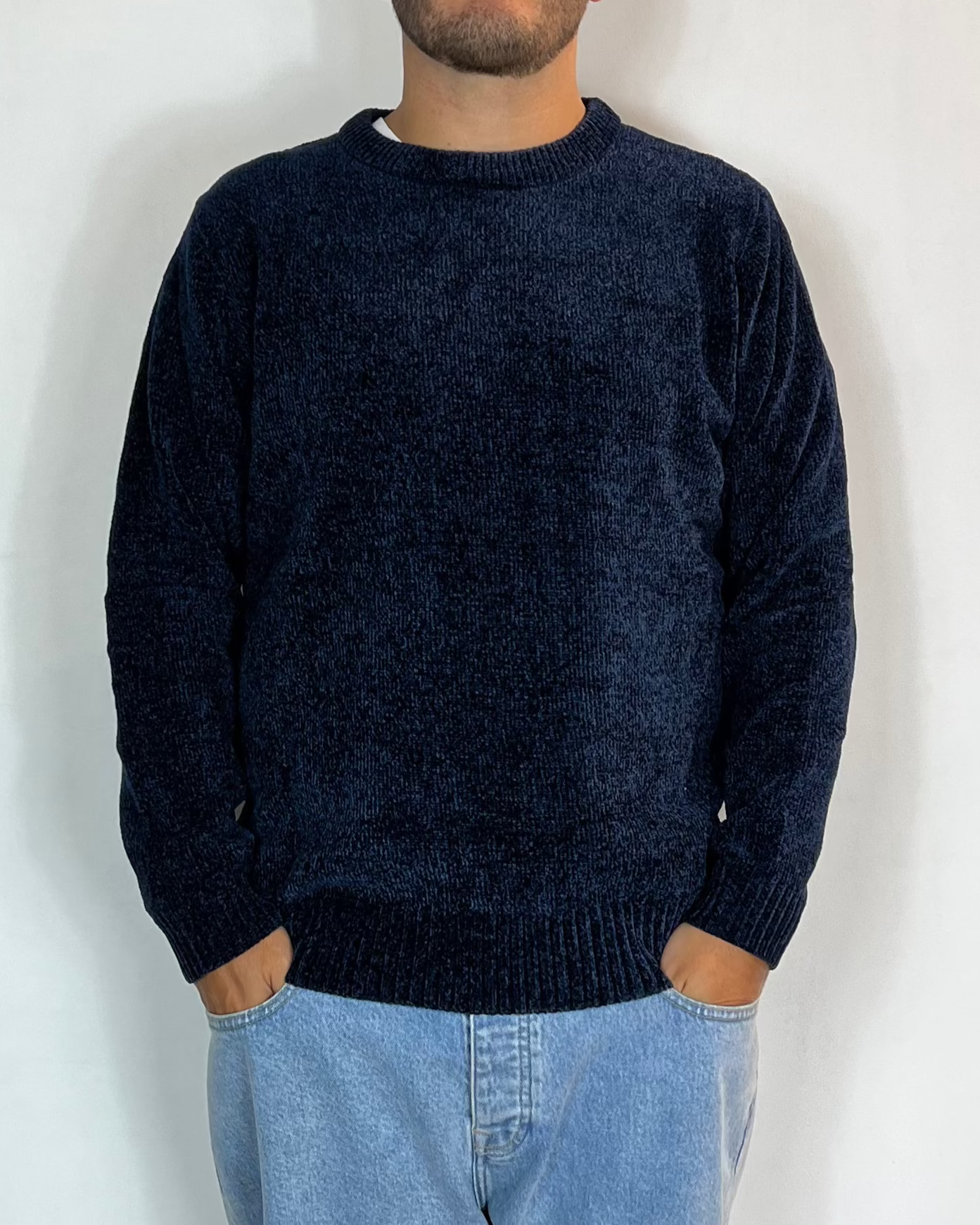 Maglione Girocollo Ciniglia Blu Telamira