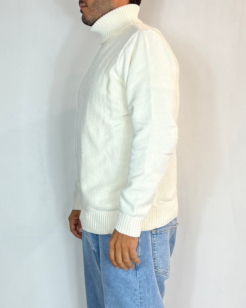 Maglione Collo Alto Ciniglia Panna Telamira