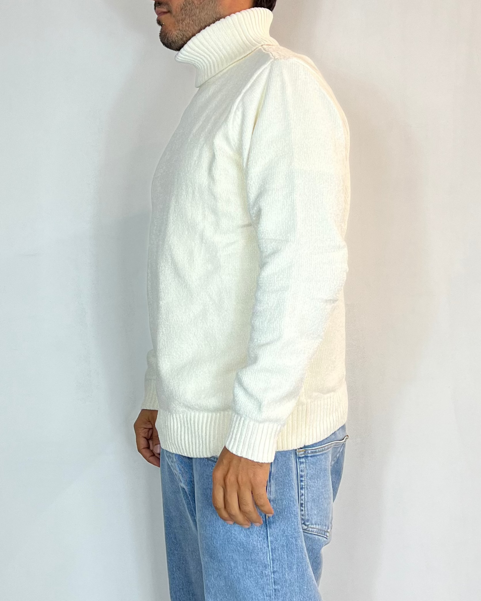 Maglione Collo Alto Ciniglia Panna Telamira