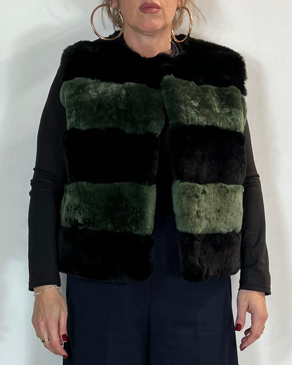Gilet In Pelliccia Verde/Nero