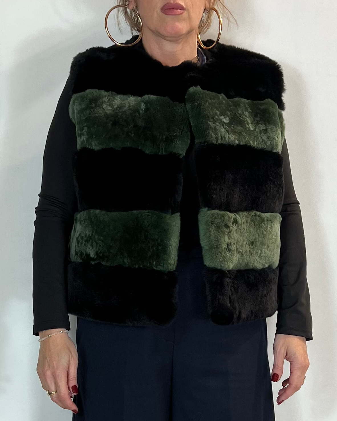 Gilet In Pelliccia Verde/Nero