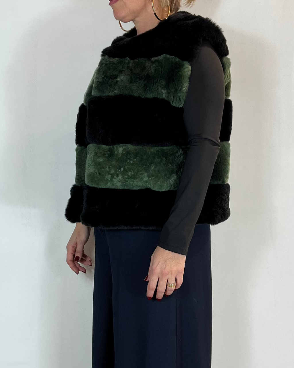 Gilet In Pelliccia Verde/Nero