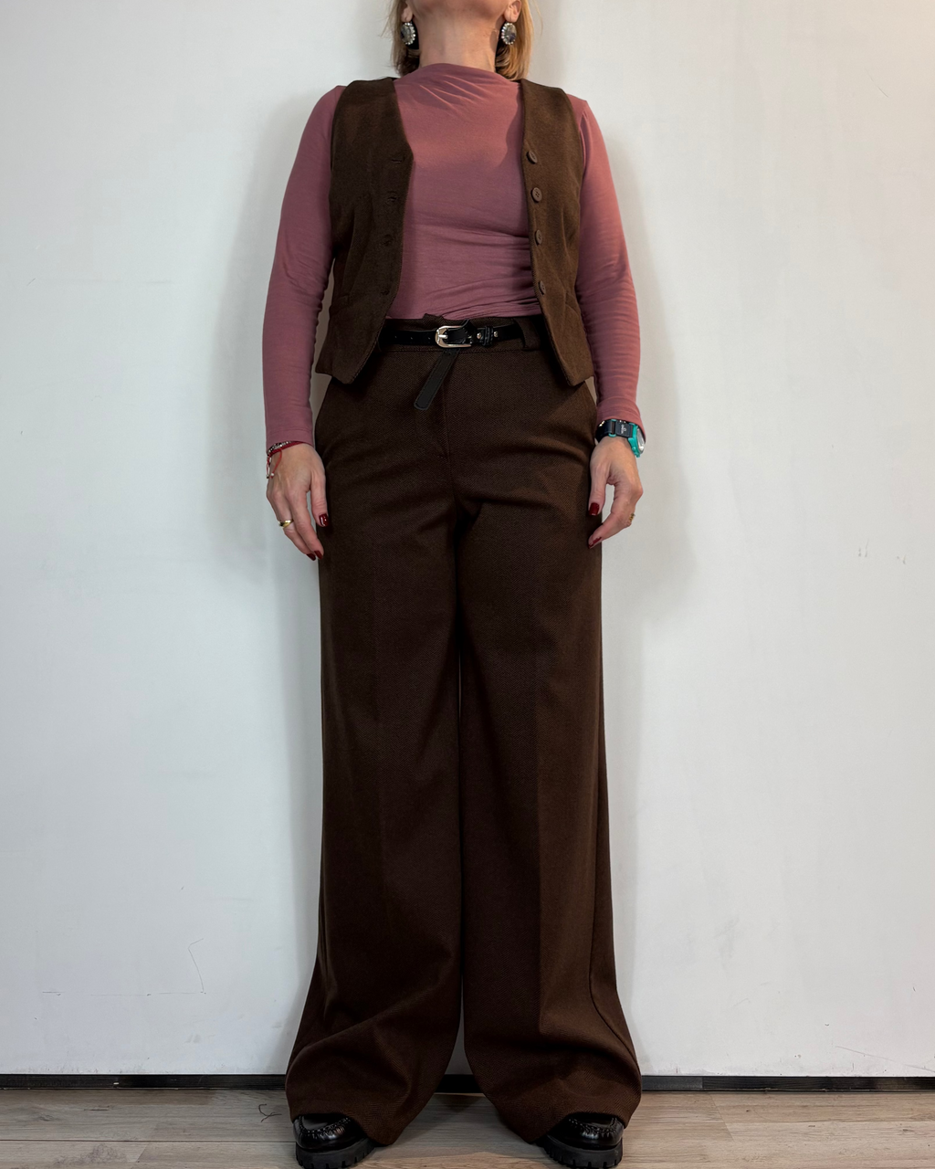 Completo Gilet Pantalone Spigato Marrone Moove