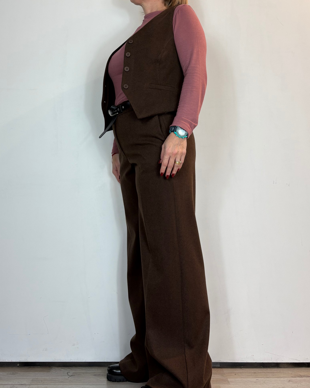 Completo Gilet Pantalone Spigato Marrone Moove