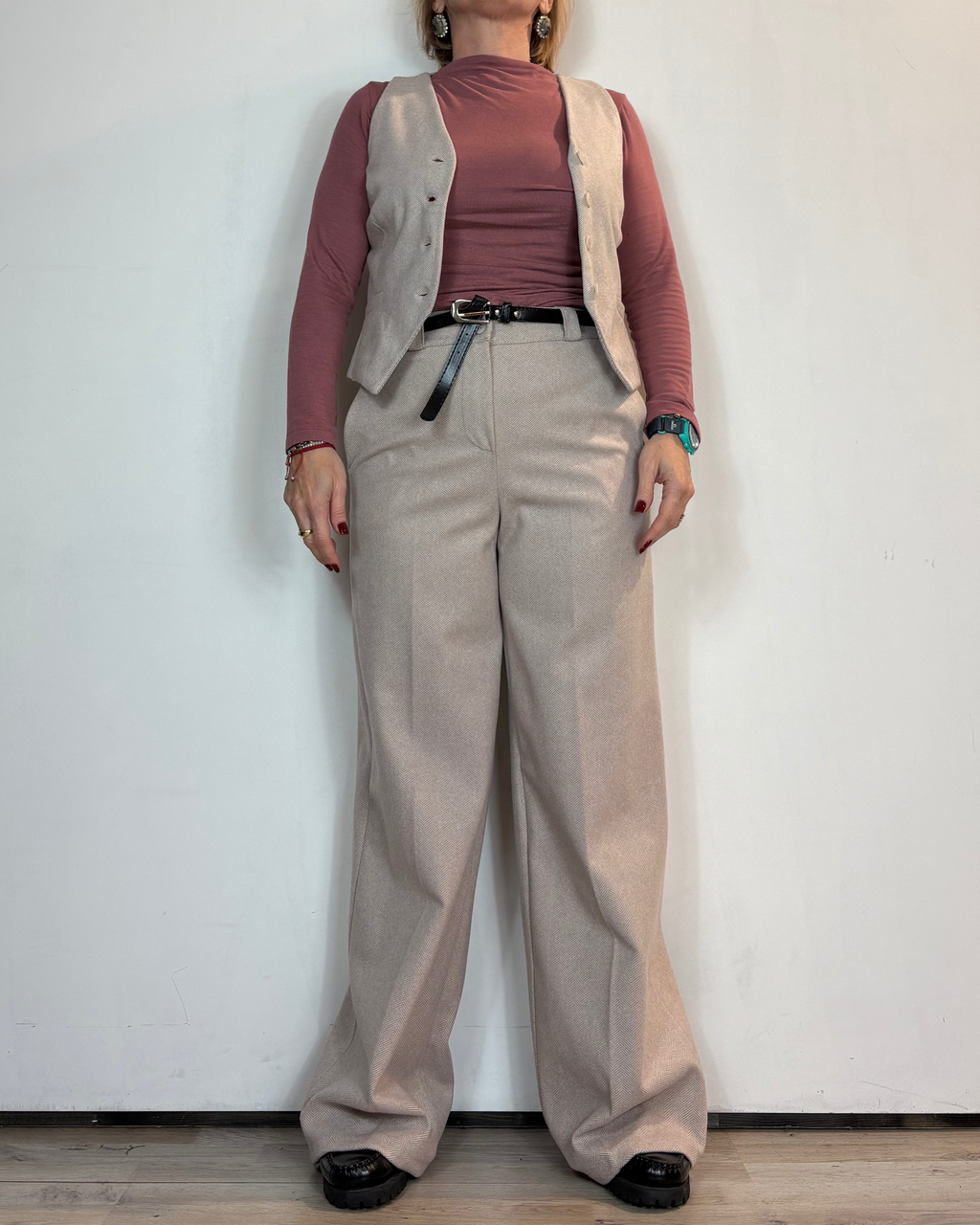 Completo Gilet Pantalone Spigato Panna Moove