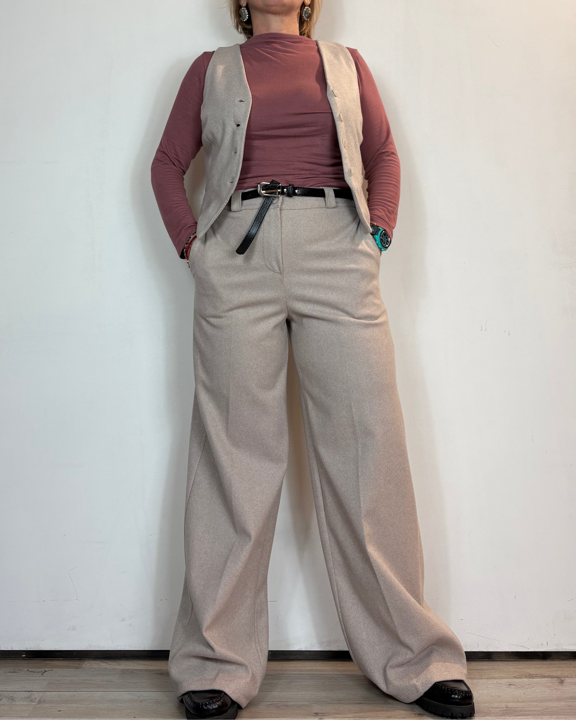 Completo Gilet Pantalone Spigato Panna Moove