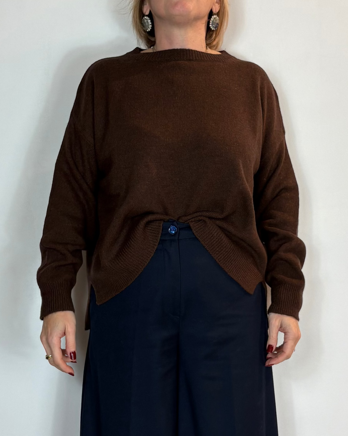 Maglia Girocollo Misto Cashmere Marrone Moove