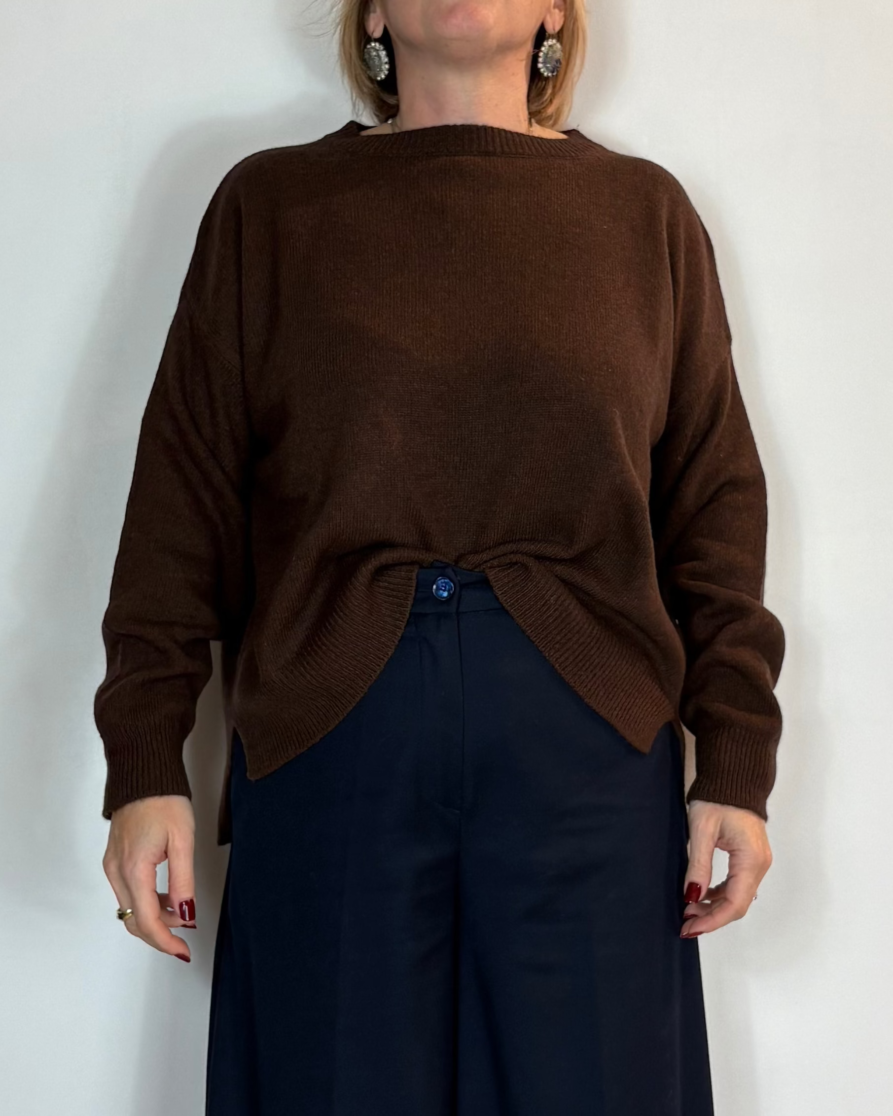 Maglia Girocollo Misto Cashmere Marrone Moove