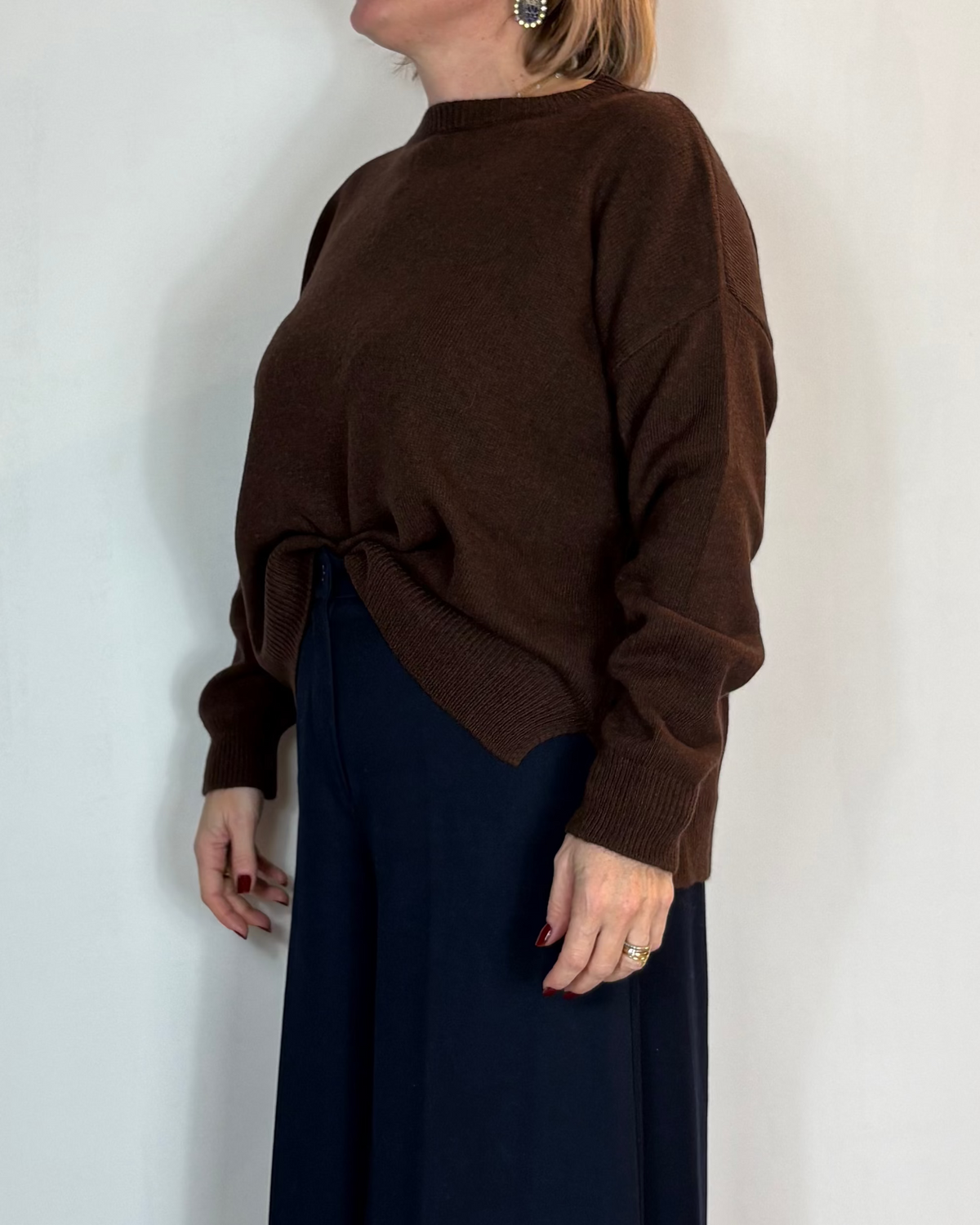 Maglia Girocollo Misto Cashmere Marrone Moove