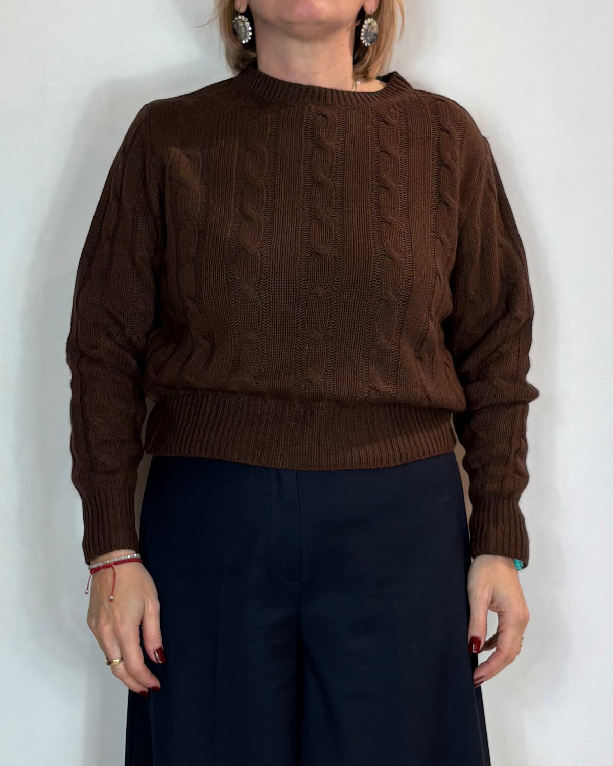 Maglia Treccia Misto Cashmere Marrone Moove