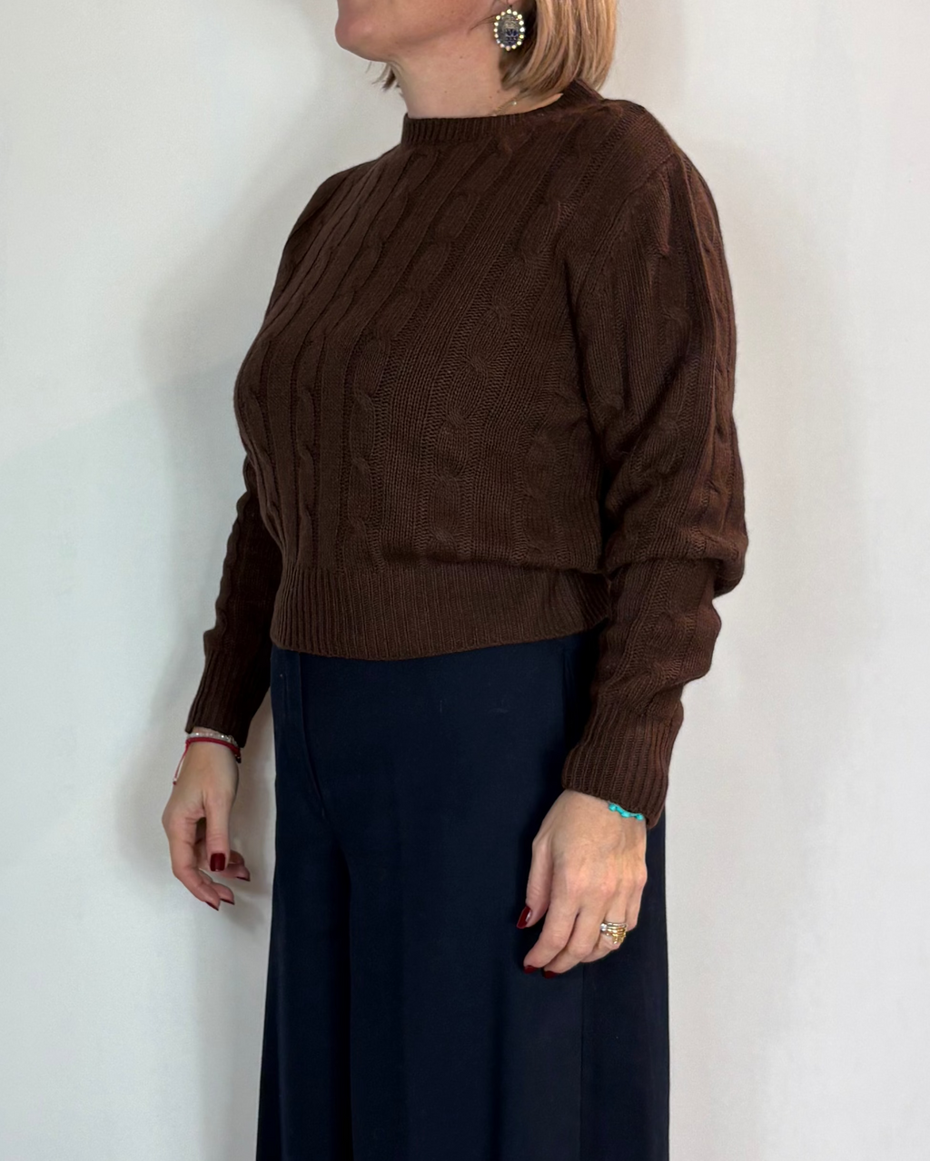 Maglia Treccia Misto Cashmere Marrone Moove