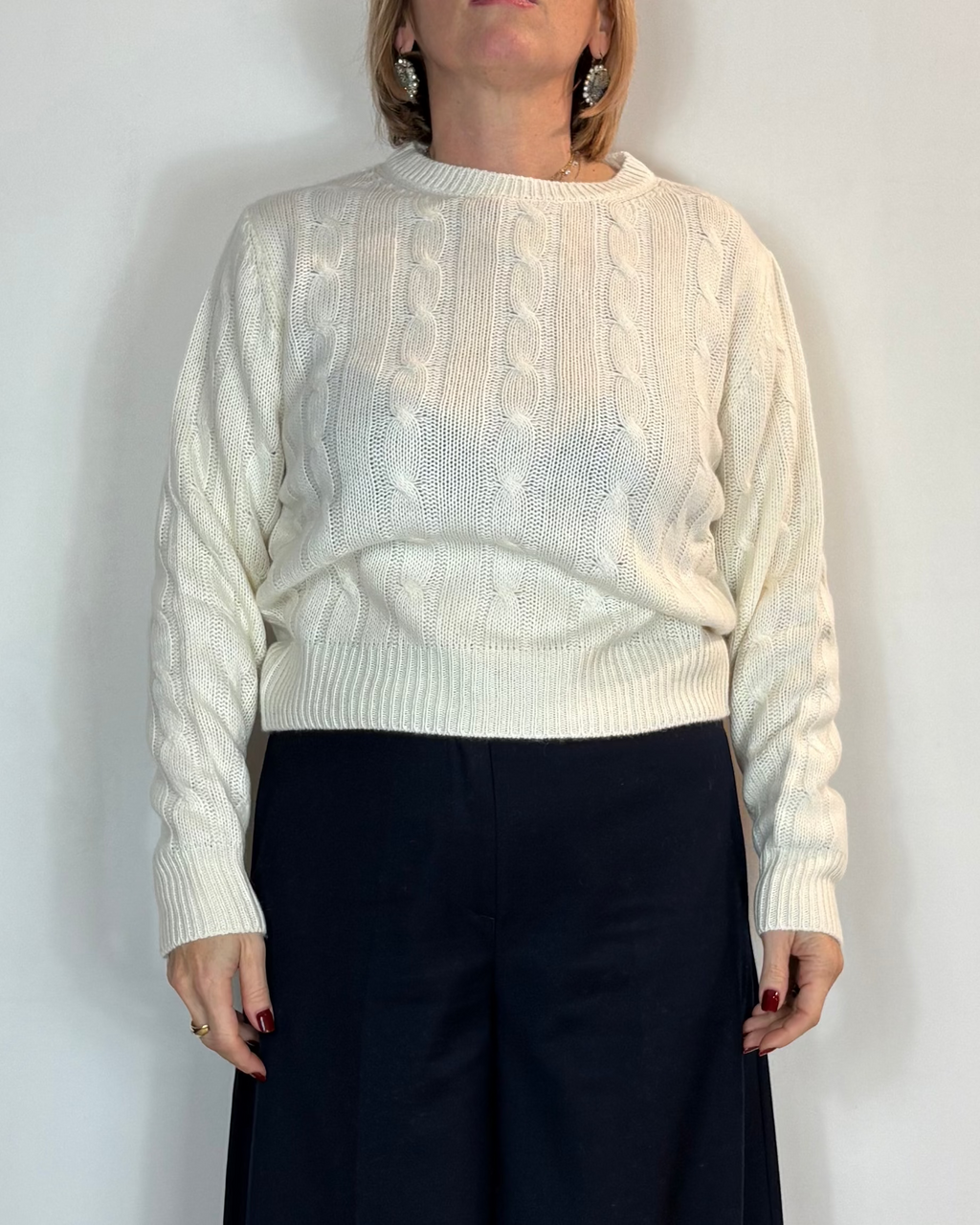 Maglia Treccia Misto Cashmere Panna Moove