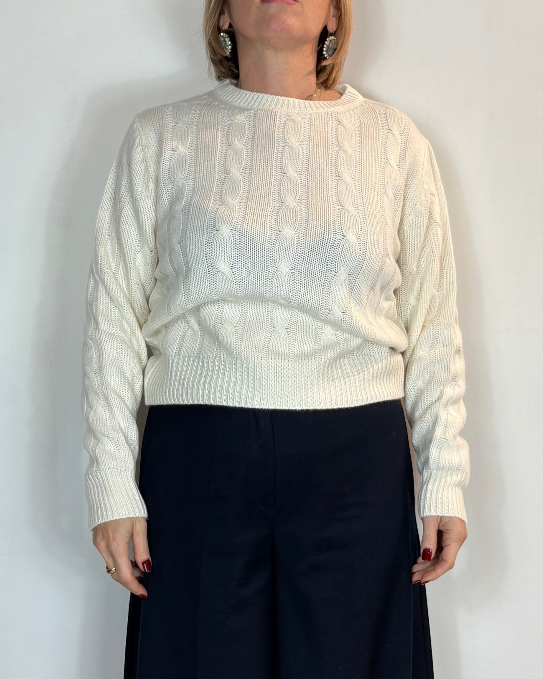 Maglia Treccia Misto Cashmere Panna Moove