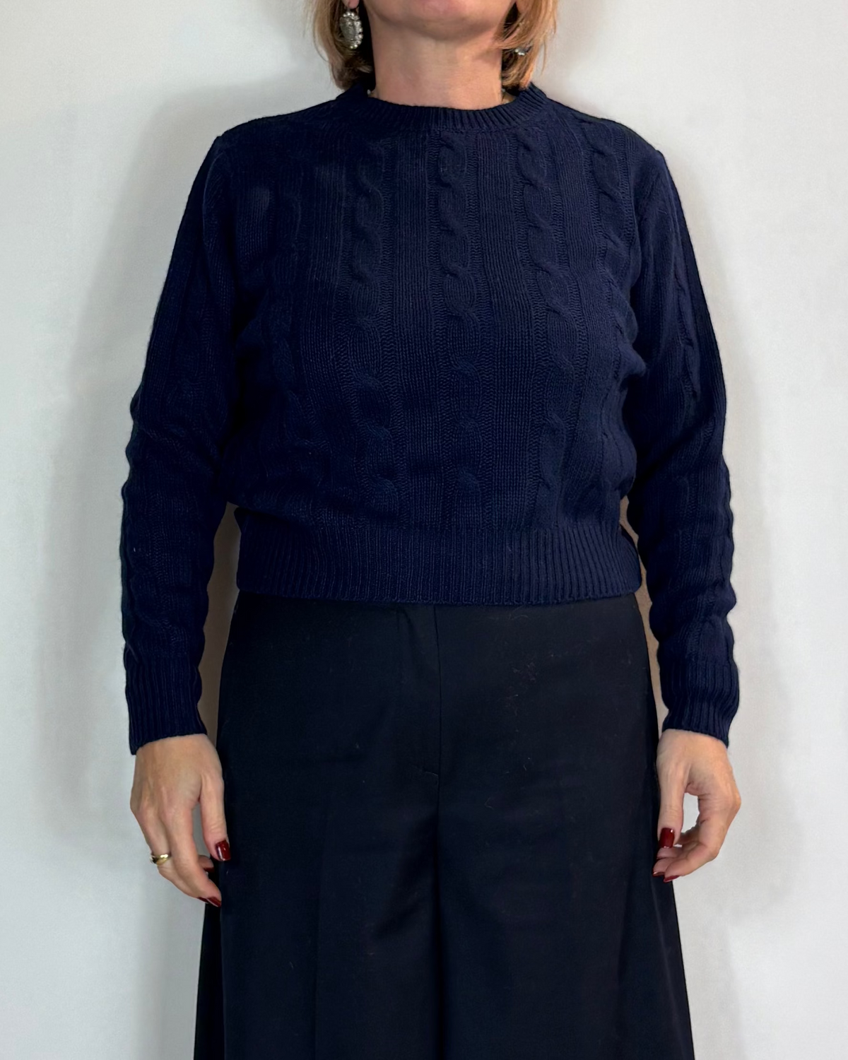 Maglia Treccia Misto Cashmere Blu Moove