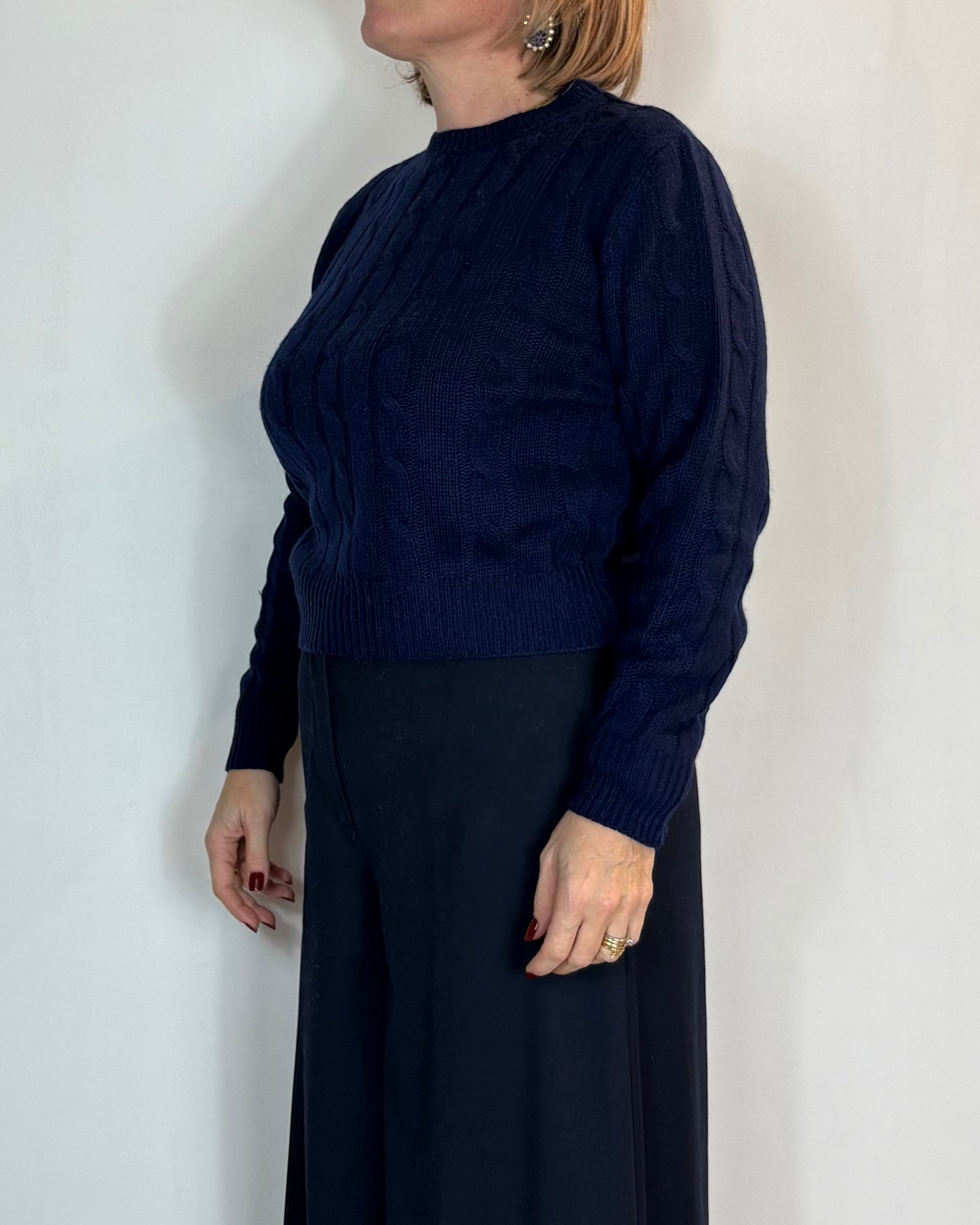 Maglia Treccia Misto Cashmere Blu Moove