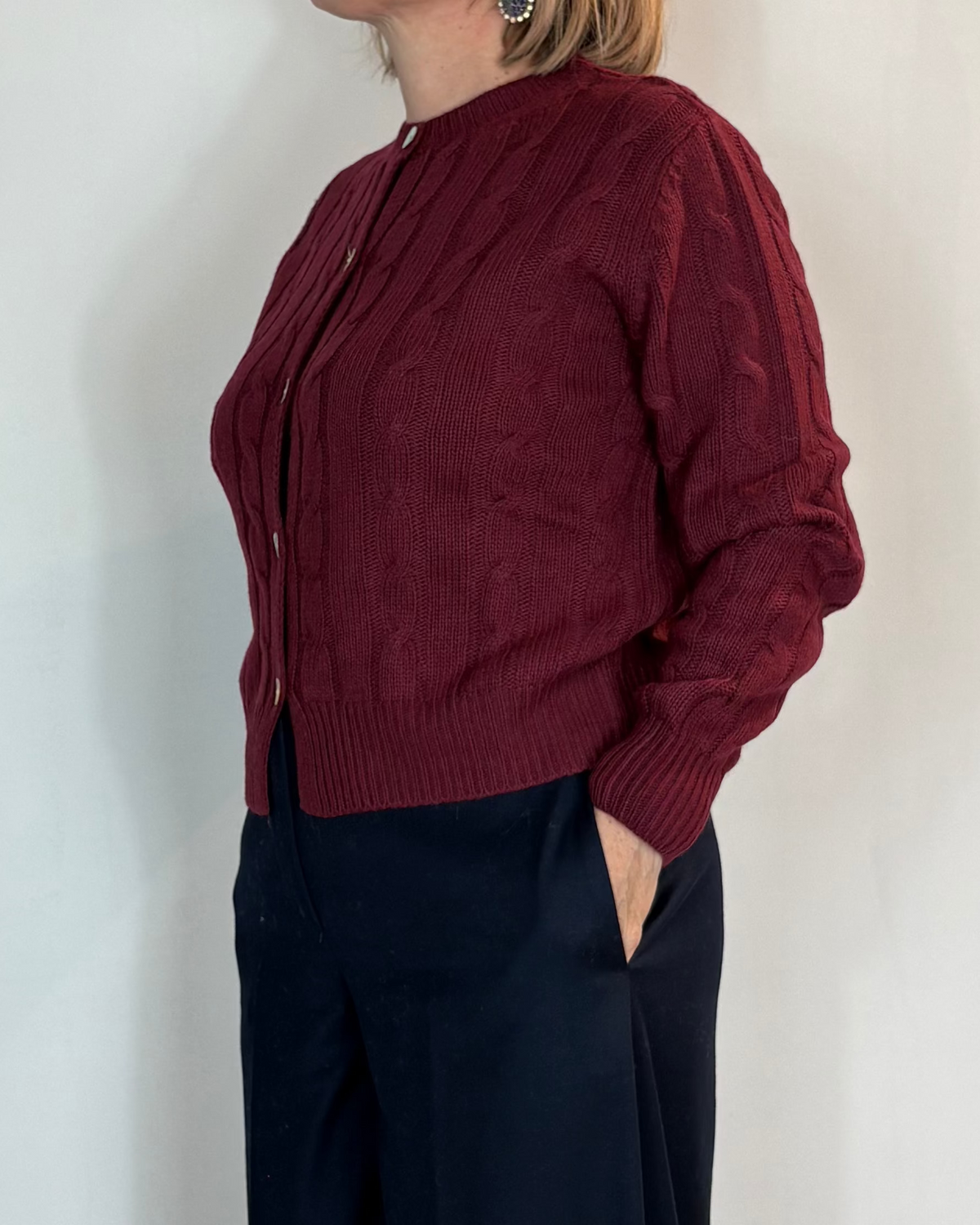 Cardigan Treccia Misto Cashmere Bordeaux Moove