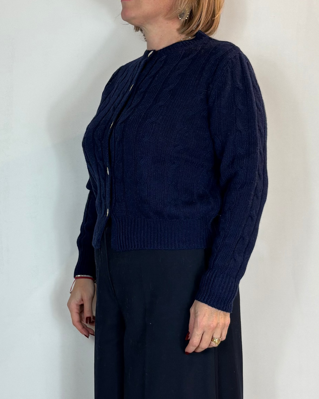 Cardigan Treccia Misto Cashmere Blu Moove