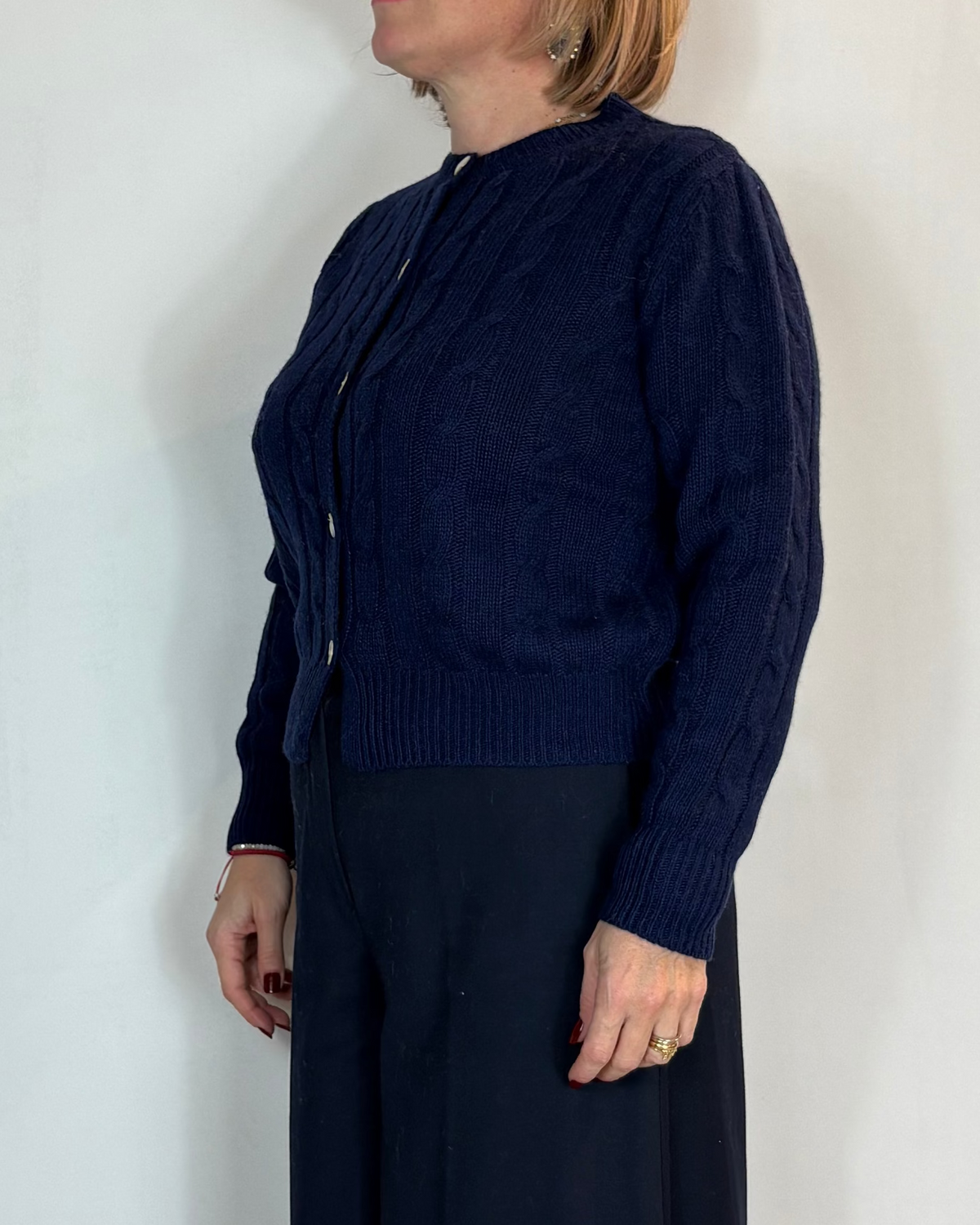 Cardigan Treccia Misto Cashmere Blu Moove