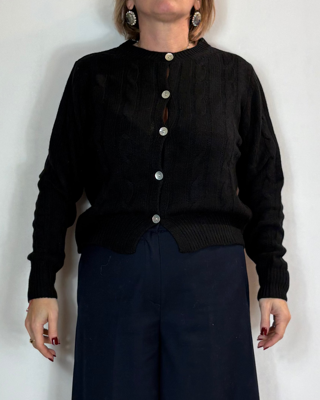 Cardigan Treccia Misto Cashmere Nero Moove