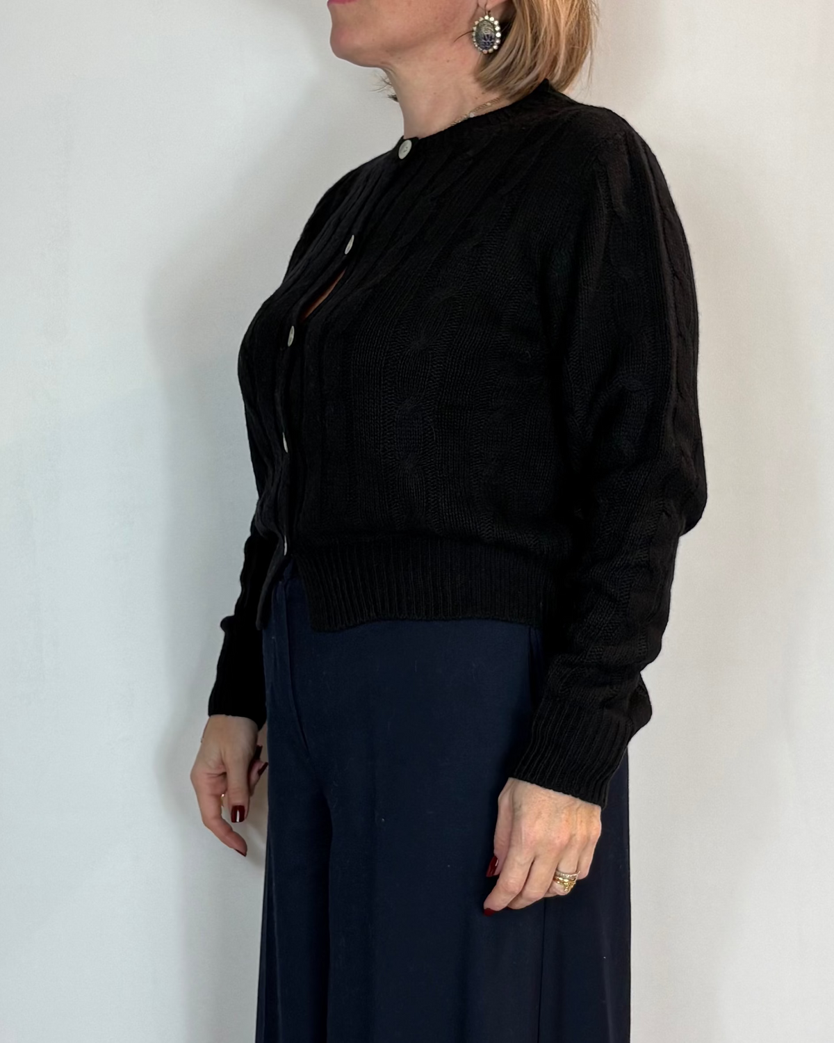 Cardigan Treccia Misto Cashmere Nero Moove